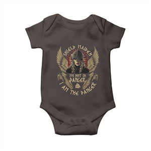 Shield Maiden Baby Onesie I Am The Danger Female Warrior Scandinavian Folklore Mythology TS09 Dark Chocolate Print Your Wear
