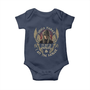 Shield Maiden Baby Onesie I Am The Danger Female Warrior Scandinavian Folklore Mythology TS09 Navy Print Your Wear
