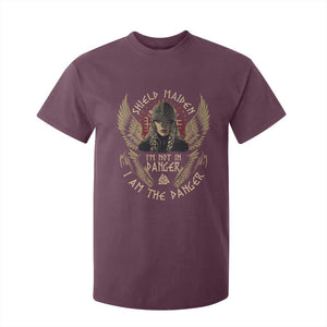 Shield Maiden T Shirt For Kid I Am The Danger Female Warrior Scandinavian Folklore Mythology TS09 Maroon Print Your Wear