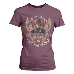 Shield Maiden T Shirt For Women I Am The Danger Female Warrior Scandinavian Folklore Mythology TS09 Maroon Print Your Wear