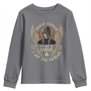Shield Maiden Youth Sweatshirt I Am The Danger Female Warrior Scandinavian Folklore Mythology TS09 Charcoal Print Your Wear