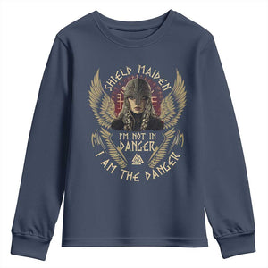 Shield Maiden Youth Sweatshirt I Am The Danger Female Warrior Scandinavian Folklore Mythology TS09 Navy Print Your Wear