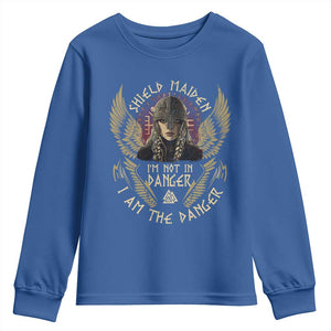 Shield Maiden Youth Sweatshirt I Am The Danger Female Warrior Scandinavian Folklore Mythology TS09 Royal Blue Print Your Wear