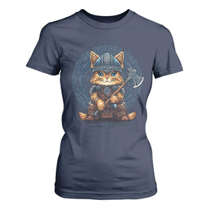 Nordic Norse Viking Cat Warrior T Shirt For Women TS09 Navy Print Your Wear
