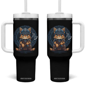 Nordic Norse Viking Cat Warrior Tumbler With Handle TS09 One Size: 40 oz Black Print Your Wear