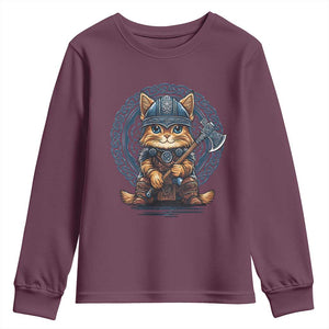Nordic Norse Viking Cat Warrior Youth Sweatshirt TS09 Maroon Print Your Wear