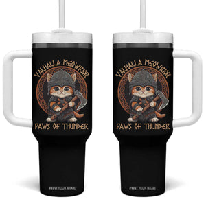 Viking Cat Tumbler With Handle Norse Mythology Cat Warrior TS09 One Size: 40 oz Black Print Your Wear