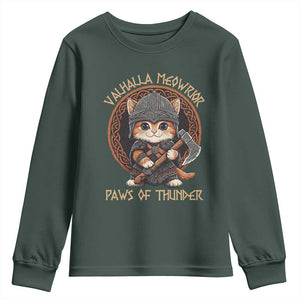 Viking Cat Youth Sweatshirt Norse Mythology Cat Warrior TS09 Dark Forest Green Print Your Wear