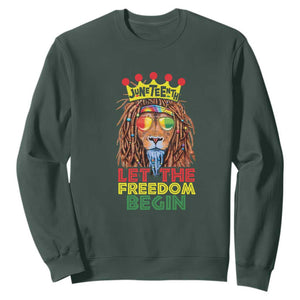 Juneteenth Sweatshirt Let The Freedom Begin Lion Rasta TS09 Dark Forest Green Print Your Wear