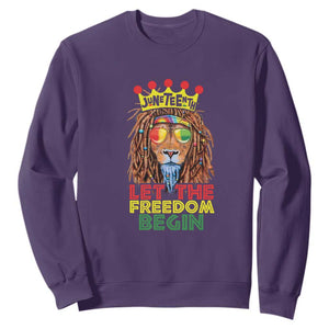 Juneteenth Sweatshirt Let The Freedom Begin Lion Rasta TS09 Purple Print Your Wear