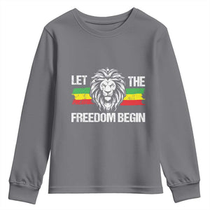 Juneteenth Youth Sweatshirt African American Lion Let The Freedom Begin Melanin Pride TS09 Charcoal Print Your Wear