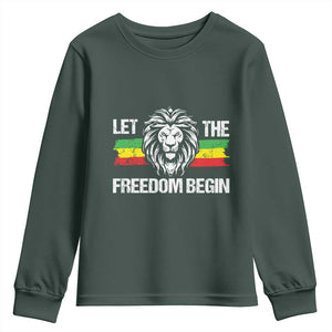 Juneteenth Youth Sweatshirt African American Lion Let The Freedom Begin Melanin Pride TS09 Dark Forest Green Print Your Wear