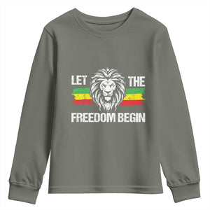 Juneteenth Youth Sweatshirt African American Lion Let The Freedom Begin Melanin Pride TS09 Military Green Print Your Wear
