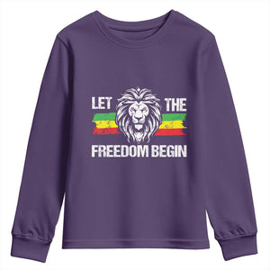 Juneteenth Youth Sweatshirt African American Lion Let The Freedom Begin Melanin Pride TS09 Purple Print Your Wear