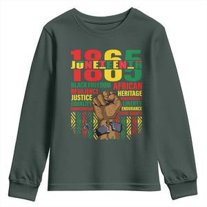Juneteenth 1865 Youth Sweatshirt Black Freedom African Resilience Remembrance TS09 Dark Forest Green Print Your Wear
