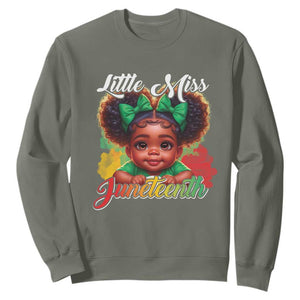 Little Miss Juneteenth Sweatshirt Cute Melanin Black Girls Kids TS09 Military Green Print Your Wear