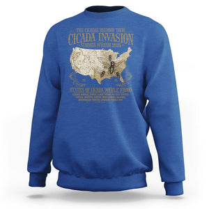 The Cicada Reunion U.S Tour 2024 Sweatshirt States Of Cicada Double Brood XIII & XIX American Map TS09 Royal Blue Print Your Wear