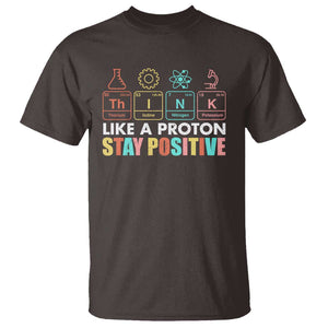Funny Science T Shirt Think Like A Proton Stay Positive Retro TS09 Dark Chocolate Print Your Wear