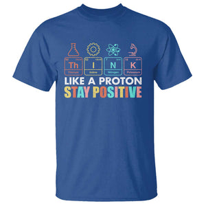 Funny Science T Shirt Think Like A Proton Stay Positive Retro TS09 Royal Blue Print Your Wear