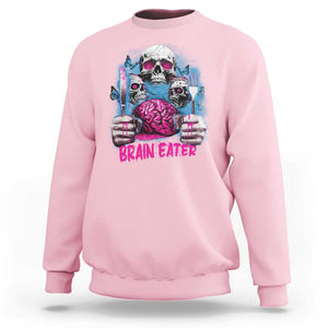 Horror Zombie Sweatshirt Braineater Eat Brain Scary Creepy Halloween TS09 Light Pink Print Your Wear