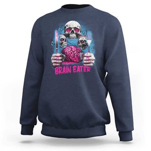 Horror Zombie Sweatshirt Braineater Eat Brain Scary Creepy Halloween TS09 Navy Print Your Wear