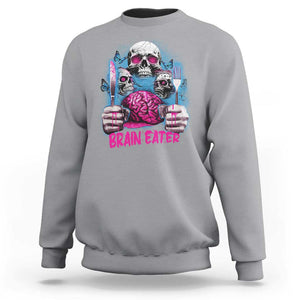 Horror Zombie Sweatshirt Braineater Eat Brain Scary Creepy Halloween TS09 Sport Gray Print Your Wear