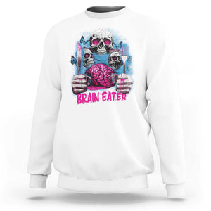 Horror Zombie Sweatshirt Braineater Eat Brain Scary Creepy Halloween TS09 White Print Your Wear