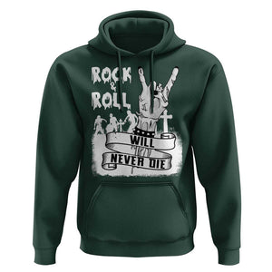 Halloween Rock N Roll Hoodie Will Never Die Zombie TS09 Dark Forest Green Print Your Wear