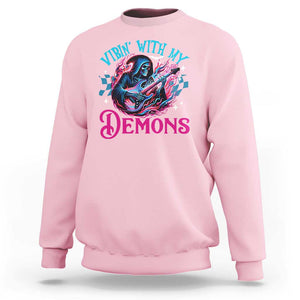 Halloween Rock N Roll Sweatshirt Vibing With My Demons TS09 Light Pink Print Your Wear