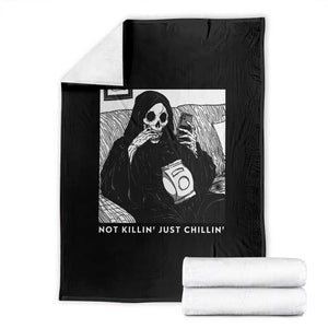 Funny Grim Reaper Throw Blanket Not Killing Just Chilling Halloween TS09 Black Print Your Wear