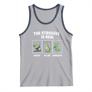 The Struggle Is Real Dinosaur Fitness Gymer Weight Pull Up Handstand Tank Top TS09 Athletic Heather Navy Print Your Wear