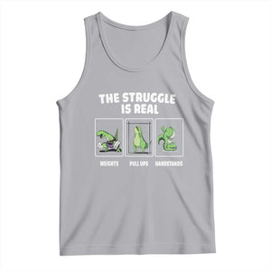 The Struggle Is Real Dinosaur Fitness Gymer Weight Pull Up Handstand Tank Top TS09 Athletic Heather Print Your Wear
