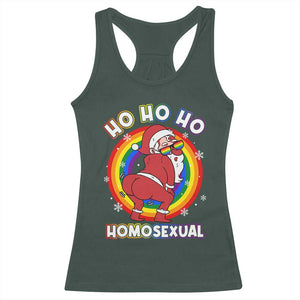 Funny Christmas LGBT Racerback Tank Top Santa Ho Ho Ho Homosexual TS09 Dark Forest Green Print Your Wear