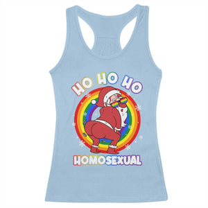 Funny Christmas LGBT Racerback Tank Top Santa Ho Ho Ho Homosexual TS09 Light Blue Print Your Wear