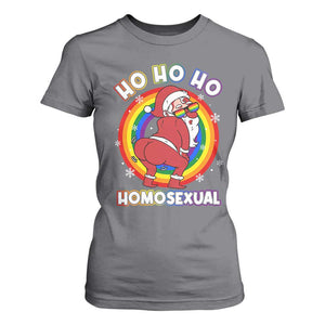 Funny Christmas LGBT T Shirt For Women Santa Ho Ho Ho Homosexual TS09 Charcoal Print Your Wear