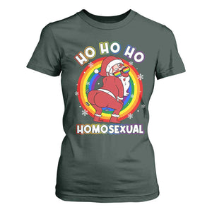 Funny Christmas LGBT T Shirt For Women Santa Ho Ho Ho Homosexual TS09 Dark Forest Green Print Your Wear