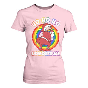 Funny Christmas LGBT T Shirt For Women Santa Ho Ho Ho Homosexual TS09 Light Pink Print Your Wear