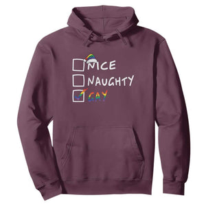 Funny Christmas LGBT Hoodie Naughty Nice Gay TS09 Maroon Print Your Wear