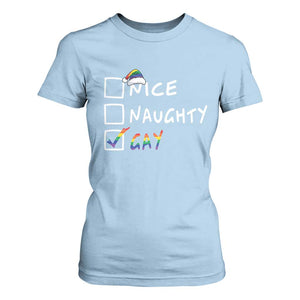 Funny Christmas LGBT T Shirt For Women Naughty Nice Gay TS09 Light Blue Print Your Wear