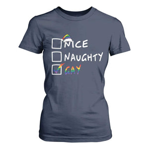 Funny Christmas LGBT T Shirt For Women Naughty Nice Gay TS09 Navy Print Your Wear