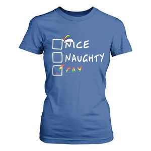 Funny Christmas LGBT T Shirt For Women Naughty Nice Gay TS09 Royal Blue Print Your Wear
