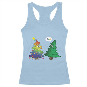 Funny Gay Christmas Racerback Tank Top Rainbow Christmas Tree LGBT TS09 Light Blue Print Your Wear