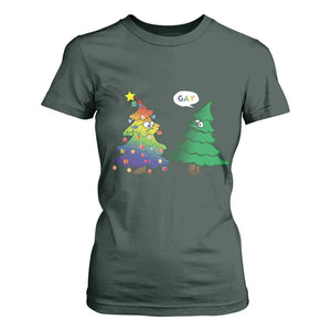 Funny Gay Christmas T Shirt For Women Rainbow Christmas Tree LGBT TS09 Dark Forest Green Print Your Wear