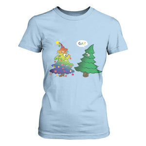 Funny Gay Christmas T Shirt For Women Rainbow Christmas Tree LGBT TS09 Light Blue Print Your Wear