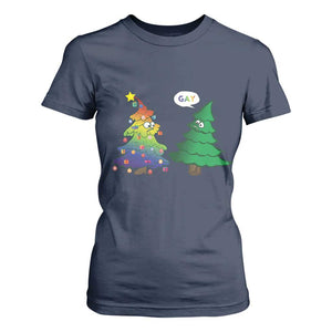Funny Gay Christmas T Shirt For Women Rainbow Christmas Tree LGBT TS09 Navy Print Your Wear