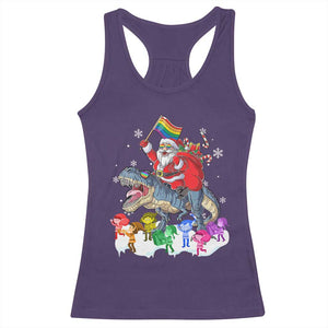 Funny Christmas LGBT Racerback Tank Top Rainbow Flag Santa Riding Dinosaur TS09 Purple Print Your Wear