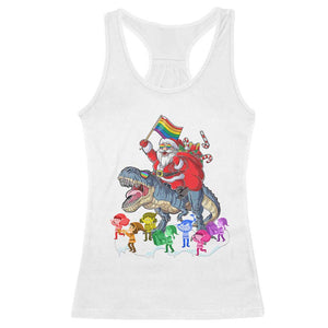 Funny Christmas LGBT Racerback Tank Top Rainbow Flag Santa Riding Dinosaur TS09 White Print Your Wear