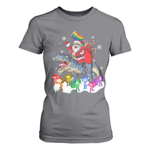 Funny Christmas LGBT T Shirt For Women Rainbow Flag Santa Riding Dinosaur TS09 Charcoal Print Your Wear