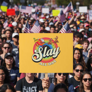 Funny Christmas LGBT Protest Sign Slay All Day Sleigh Rainbow TS09 Horizontal 18" × 24" Yellow Print Your Wear