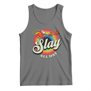 Funny Christmas LGBT Tank Top Slay All Day Sleigh Rainbow TS09 Black Heather Print Your Wear